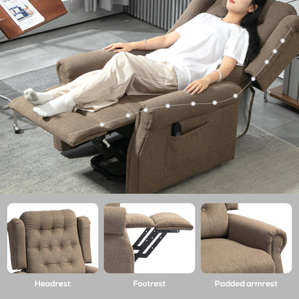 Electric Riser Recliner Chair with USB Ports and Wingback Design - Dark Brown Linen Look