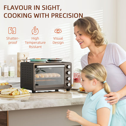 28L Mini Oven with 2 Hot Plates, Toaster Oven, Grill, Roast, Bake, Boil, Timer & Adjustable Temperature - Black
