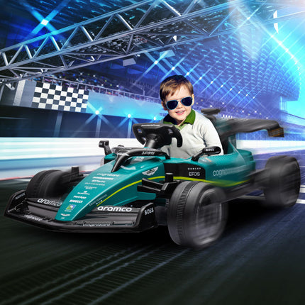 Aston Martin Licensed 12V Kids Ride-On Racing Kart with Bluetooth, Suspension, Music & Lights - Green