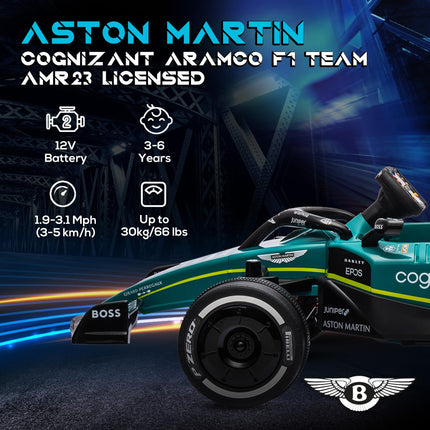 Aston Martin Licensed 12V Kids Ride-On Racing Kart with Bluetooth, Suspension, Music & Lights - Green