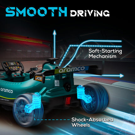 Aston Martin Licensed 12V Kids Ride-On Racing Kart with Bluetooth, Suspension, Music & Lights - Green
