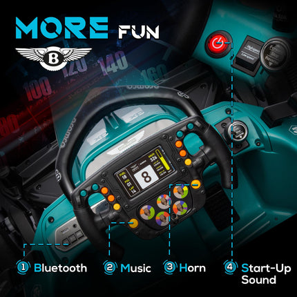 Aston Martin Licensed 12V Kids Ride-On Racing Kart with Bluetooth, Suspension, Music & Lights - Green