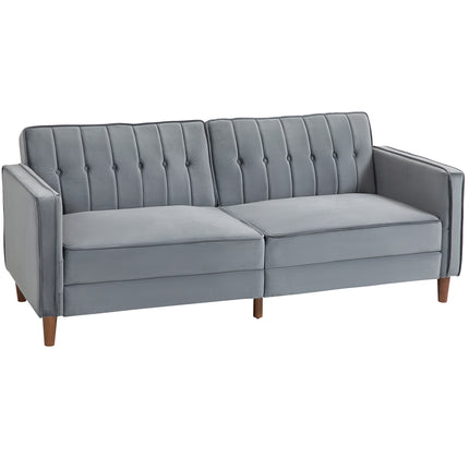 Velvet-Feel Three-Seater Sofa Bed with Adjustable Backs - Dark Grey