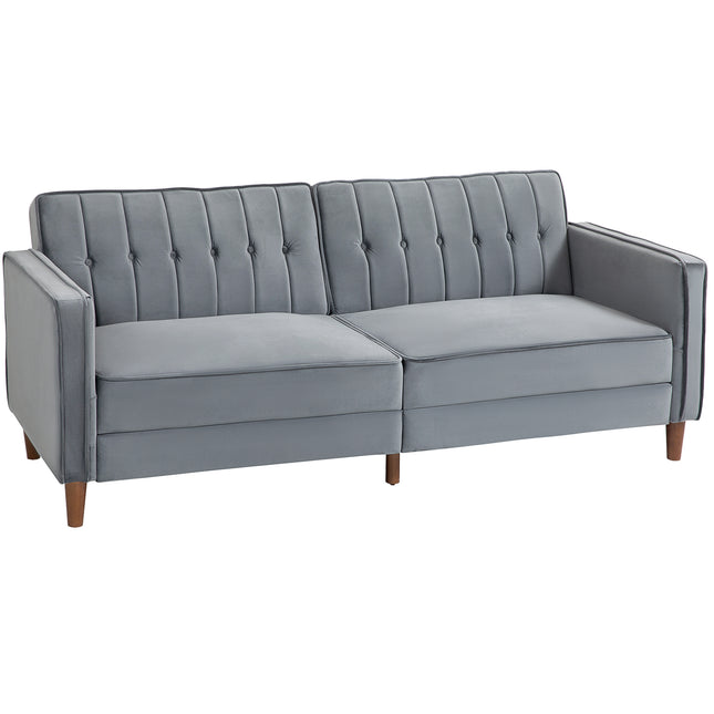 Velvet-Feel Three-Seater Sofa Bed with Adjustable Backs - Dark Grey