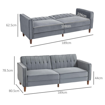 Velvet-Feel Three-Seater Sofa Bed with Adjustable Backs - Dark Grey