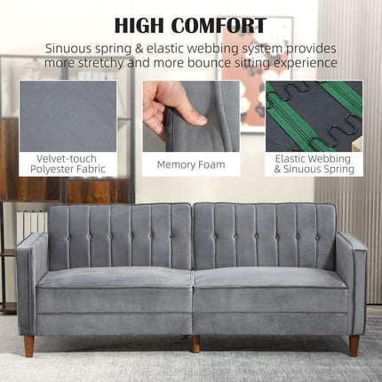 Velvet-Feel Three-Seater Sofa Bed with Adjustable Backs - Dark Grey