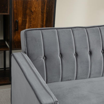 Velvet-Feel Three-Seater Sofa Bed with Adjustable Backs - Dark Grey
