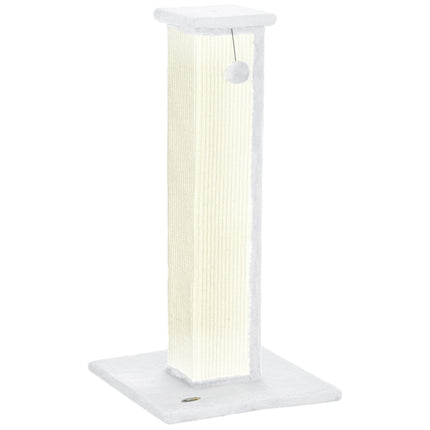 81cm Vertical Cat Scratcher with Natural Sisal Rope, Hanging Ball & Plush Base - White