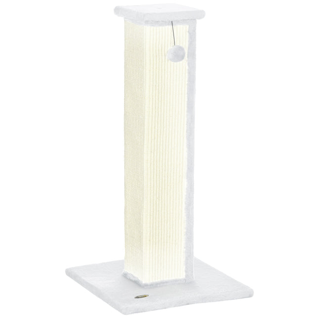 81cm Vertical Cat Scratcher with Natural Sisal Rope, Hanging Ball & Plush Base - White