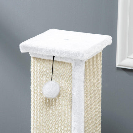 81cm Vertical Cat Scratcher with Natural Sisal Rope, Hanging Ball & Plush Base - White