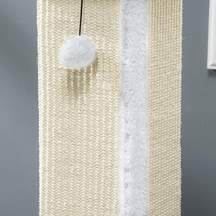 81cm Vertical Cat Scratcher with Natural Sisal Rope, Hanging Ball & Plush Base - White