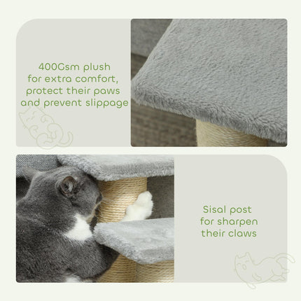 3-Step Pet Stairs Ladder with Scratching Posts for Cats and Dogs - Grey