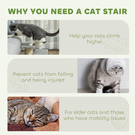 3-Step Pet Stairs Ladder with Scratching Posts for Cats and Dogs - Grey