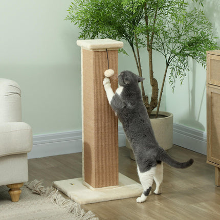 81cm Vertical Cat Scratcher with Natural Jute Rope and Hanging Ball - Beige
