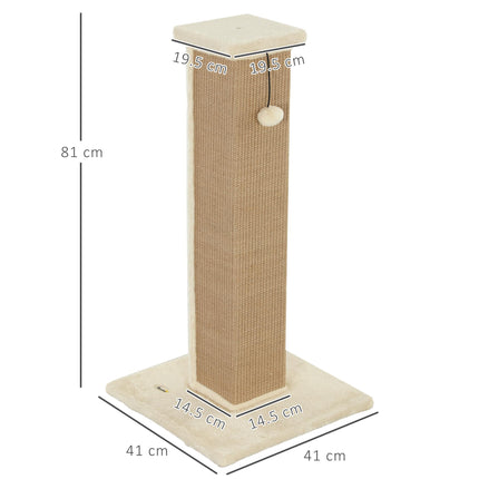 81cm Vertical Cat Scratcher with Natural Jute Rope and Hanging Ball - Beige