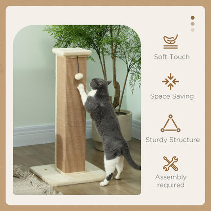 81cm Vertical Cat Scratcher with Natural Jute Rope and Hanging Ball - Beige