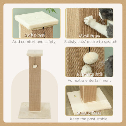 81cm Vertical Cat Scratcher with Natural Jute Rope and Hanging Ball - Beige