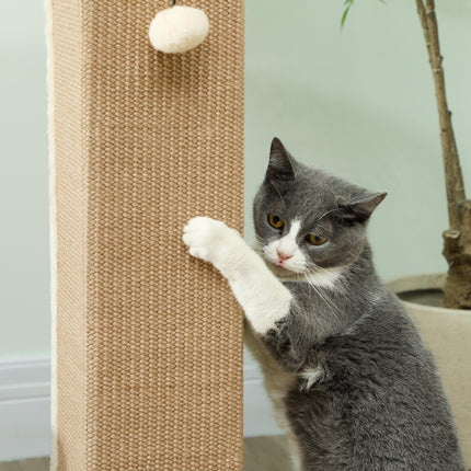 81cm Vertical Cat Scratcher with Natural Jute Rope and Hanging Ball - Beige