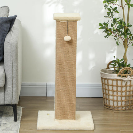 81cm Vertical Cat Scratcher with Natural Jute Rope and Hanging Ball - Beige