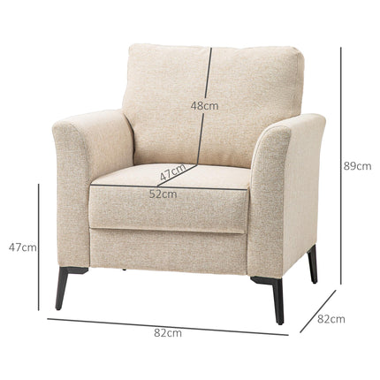 Modern Linen Upholstered Armchair with Wood Frame and Metal Legs - Beige