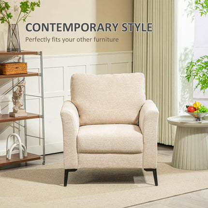 Modern Linen Upholstered Armchair with Wood Frame and Metal Legs - Beige