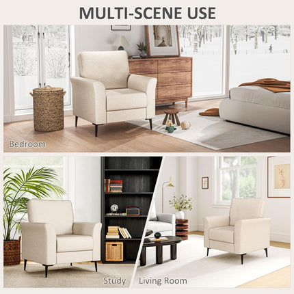 Modern Linen Upholstered Armchair with Wood Frame and Metal Legs - Beige