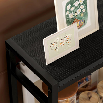 Three Shelf Industrial Side Table with Wire Shelf - Black