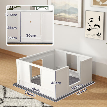 Adjustable Whelping Box for Medium Dogs with Non-Slip Pads and Whelping Pad, 100x96cm - White