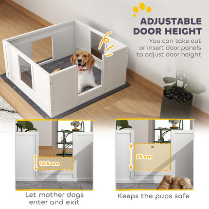 Adjustable Whelping Box for Medium Dogs with Non-Slip Pads and Whelping Pad, 100x96cm - White