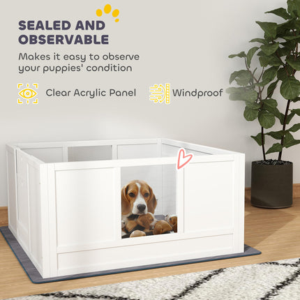 Adjustable Whelping Box for Medium Dogs with Non-Slip Pads and Whelping Pad, 100x96cm - White