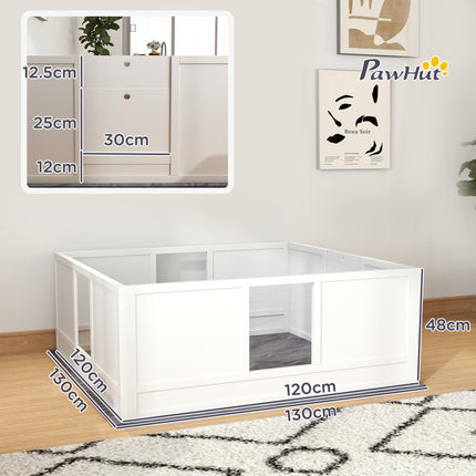 Adjustable Whelping Box for Large Dogs with Non-slip Pads and Whelping Pad 124 x 120cm - White
