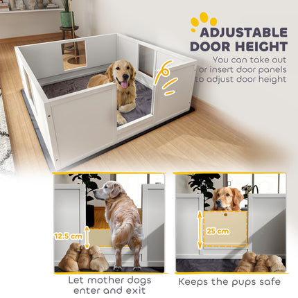 Adjustable Whelping Box for Large Dogs with Non-slip Pads and Whelping Pad 124 x 120cm - White