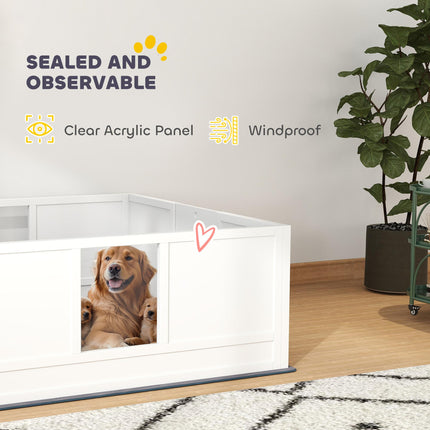 Adjustable Whelping Box for Large Dogs with Non-slip Pads and Whelping Pad 124 x 120cm - White