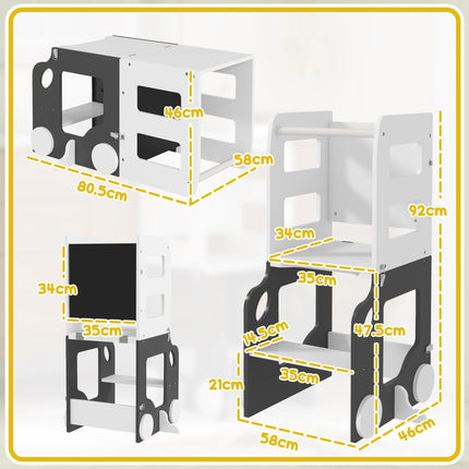 Toddler Step Stool, 4 in 1 Standing Tower, Foldable Toddler Step with Safety Rail, for Kitchen, Bathroom, Grey