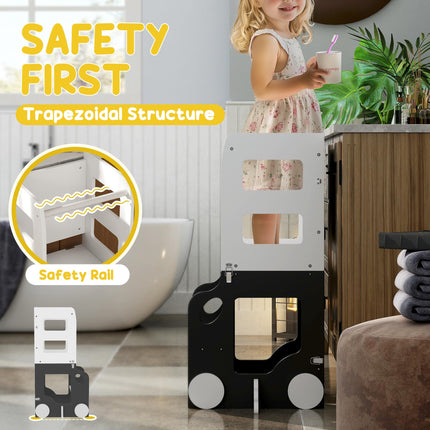 Toddler Step Stool, 4 in 1 Standing Tower, Foldable Toddler Step with Safety Rail, for Kitchen, Bathroom, Grey