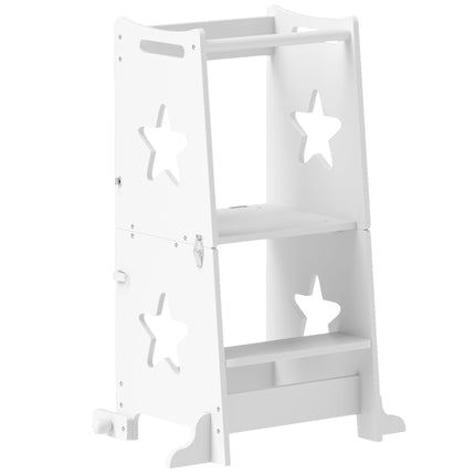 2-in-1 Toddler Step Stool with Safety Rail and Table Set for Kitchen & Bathroom - White