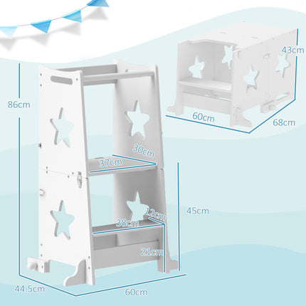2-in-1 Toddler Step Stool with Safety Rail and Table Set for Kitchen & Bathroom - White