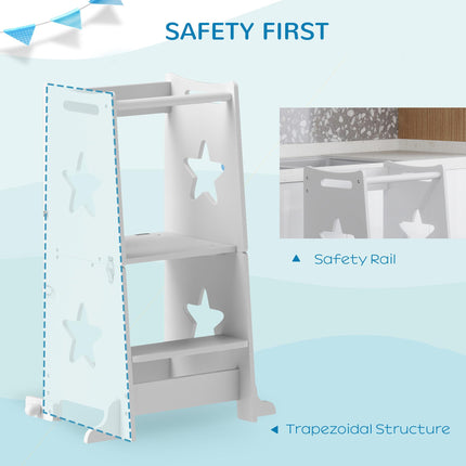 2-in-1 Toddler Step Stool with Safety Rail and Table Set for Kitchen & Bathroom - White
