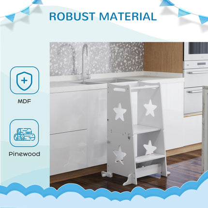 2-in-1 Toddler Step Stool with Safety Rail and Table Set for Kitchen & Bathroom - White