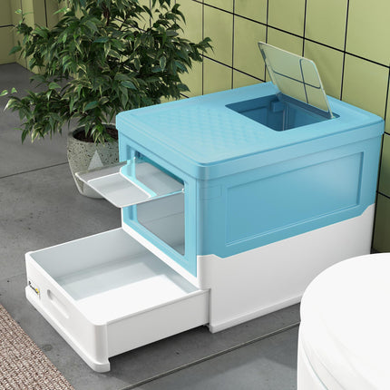 Hooded Cat Litter Box, Portable Pet Toilet, with Scoop, Front Entry - Light Blue