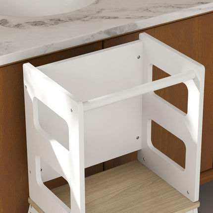 2-in-1 Toddler Tower with Chalkboard and Safety Rail for Kitchen, Bathroom, Sink - White