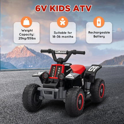 6V Electric Ride-On Quad Bike for Toddlers 18-36 Months with Headlights - Black and Red