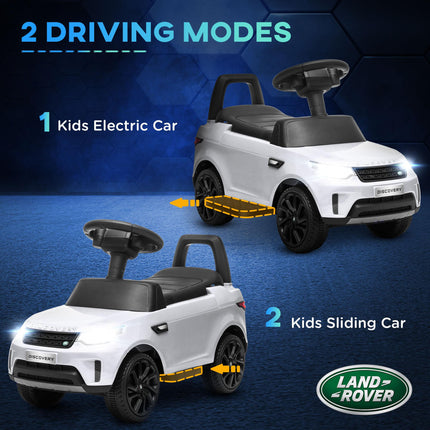 Land Rover Licensed 2-in-1 6V Kids Electric Ride On Sliding Car with Headlights & Music - White