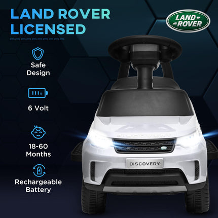 Land Rover Licensed 2-in-1 6V Kids Electric Ride On Sliding Car with Headlights & Music - White