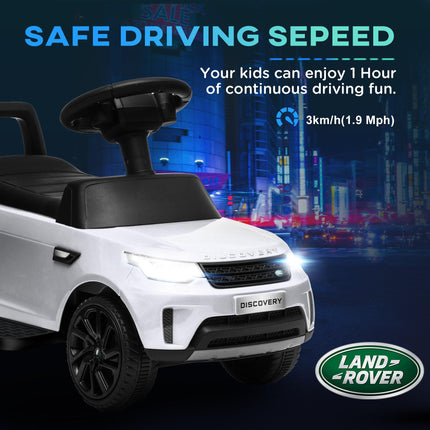 Land Rover Licensed 2-in-1 6V Kids Electric Ride On Sliding Car with Headlights & Music - White