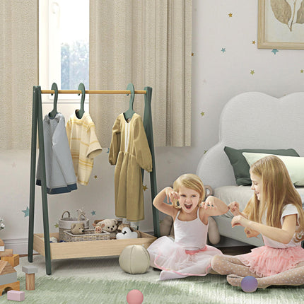 Kids Clothes Rail with 3Hangers, Bottom Storage Shelf for Girls, Boys, Nursery,