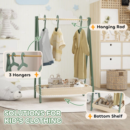 Kids Clothes Rail with 3Hangers, Bottom Storage Shelf for Girls, Boys, Nursery,