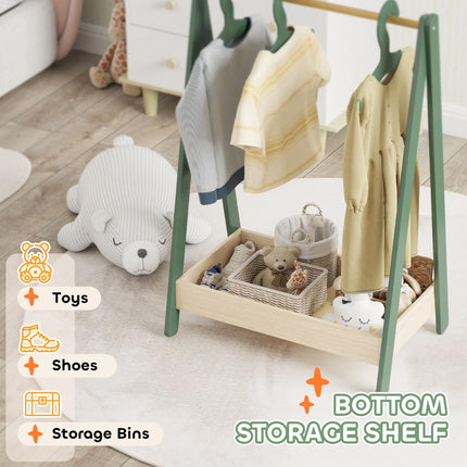 Kids Clothes Rail with 3Hangers, Bottom Storage Shelf for Girls, Boys, Nursery,
