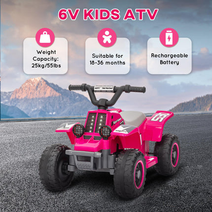 6V Electric Ride-On Quad Bike for Toddlers 18-36 Months with Headlights - Pink