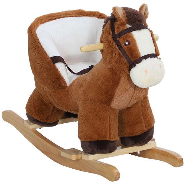 Kids Plush Rocking Horse with Sound and Wood Base for 18-36 Months - Brown